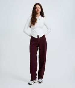 Calça Baggy em Sarja com Cintura Média