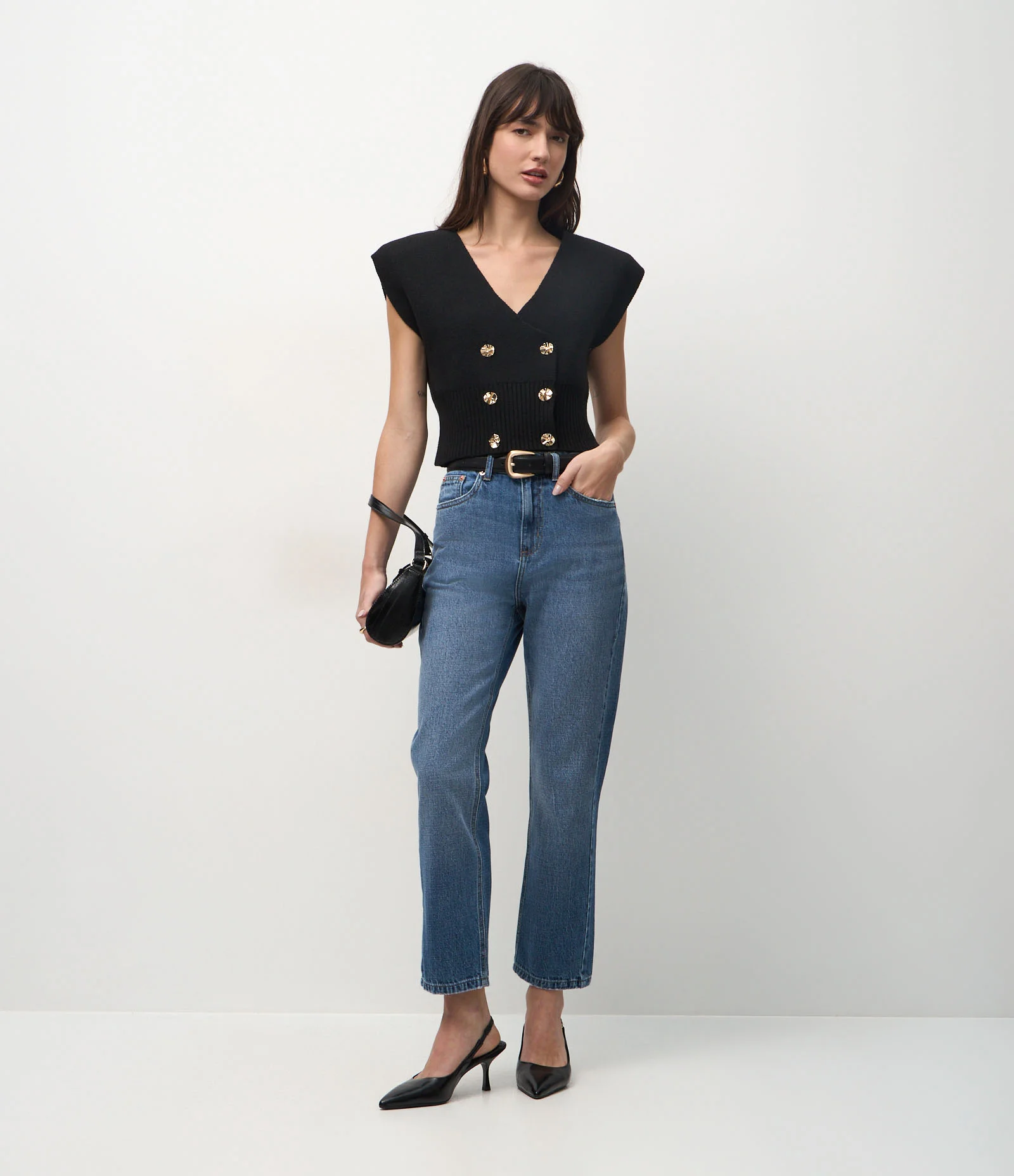 Calça Reta Cropped em Jeans com Cintura Alta Azul 1