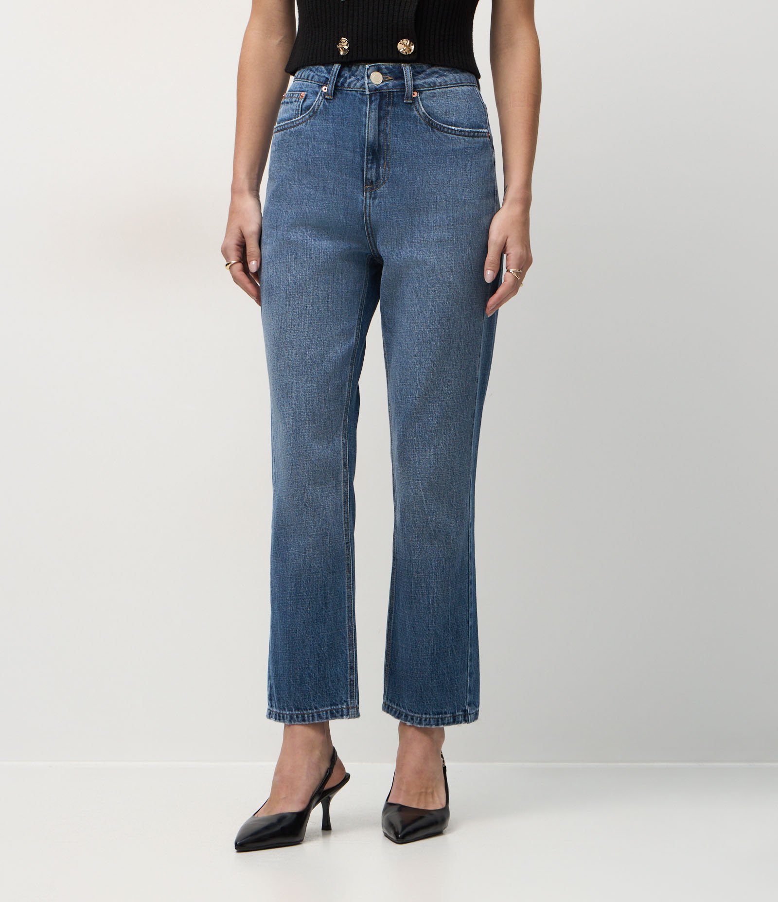 Calça Reta Cropped em Jeans com Cintura Alta Azul 3