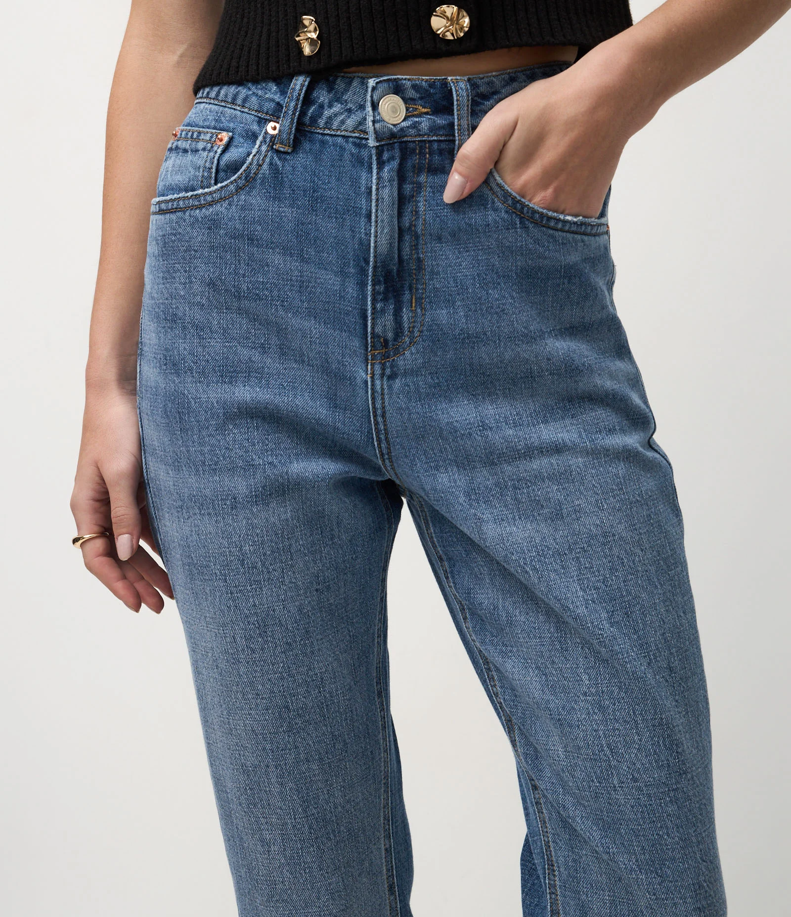 Calça Reta Cropped em Jeans com Cintura Alta Azul 4