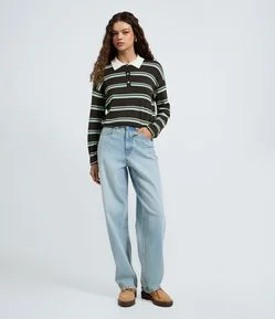Calça Baggy em Jeans com Cintura Média