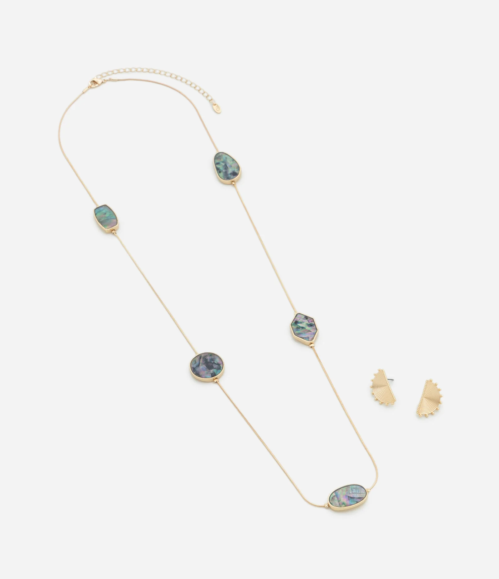 Conjunto de Colar com Abalone e Brincos com Formato de Leque Dourado 2
