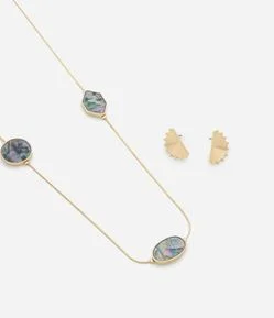 Conjunto de Colar com Abalone e Brincos com Formato de Leque