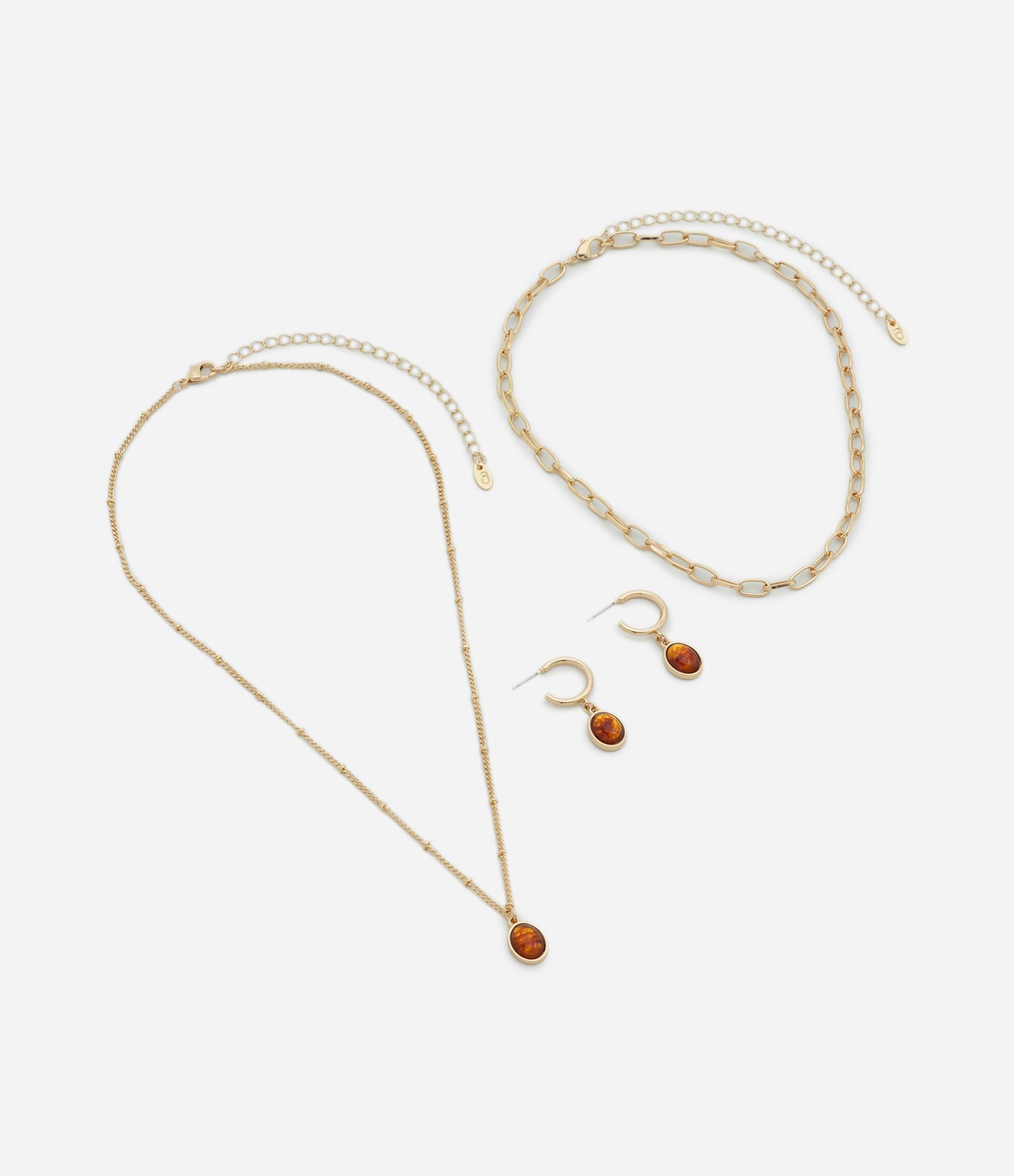 Conjunto de Colar Camadas e Brincos em Resina Dourado 2