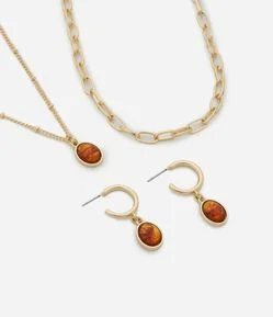 Conjunto de Colar Camadas e Brincos em Resina