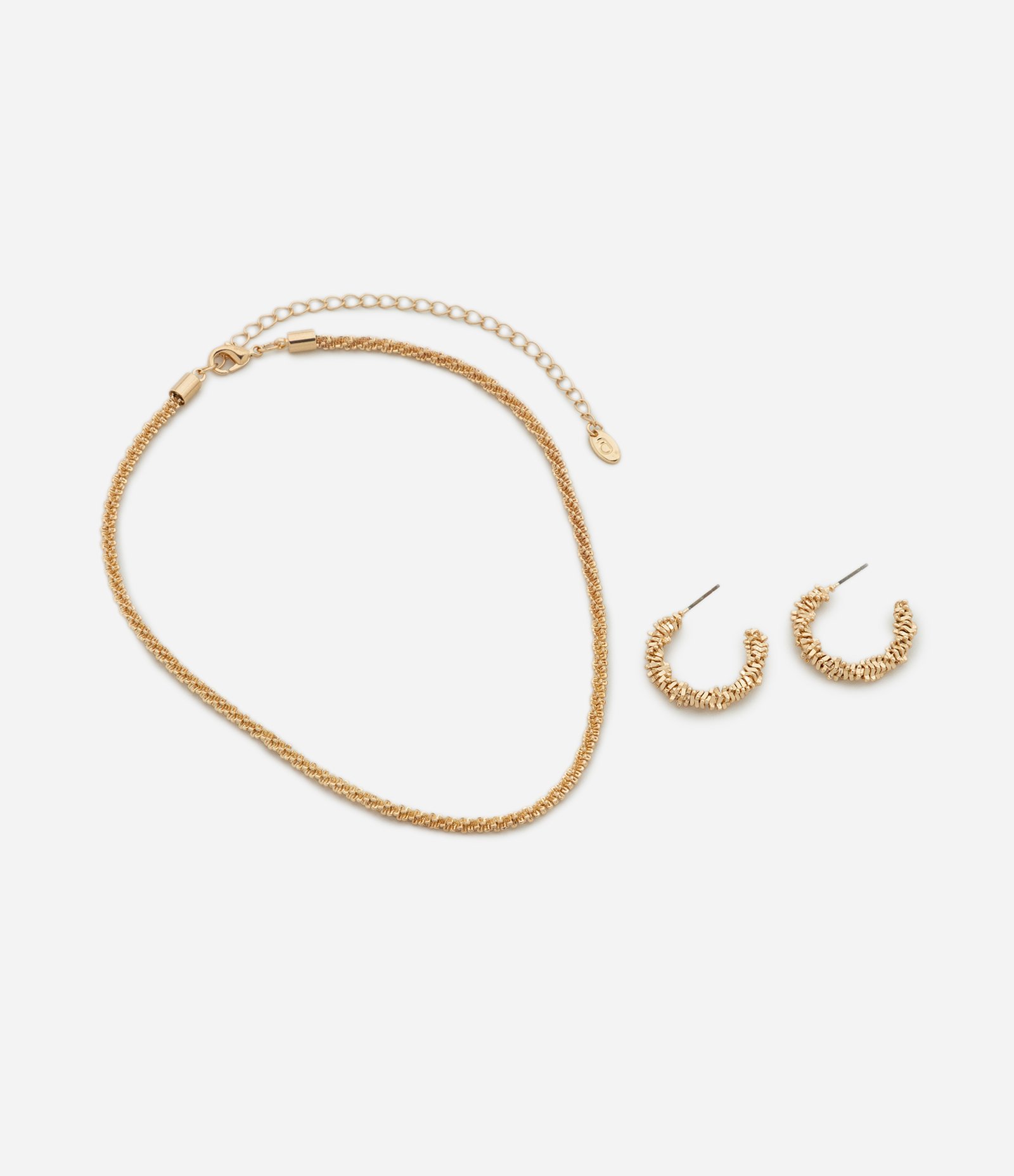 Conjunto de Colar e Brincos Argola com Efeito Brilhante Dourado 2