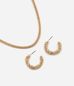 Conjunto de Colar e Brincos Argola com Efeito Brilhante