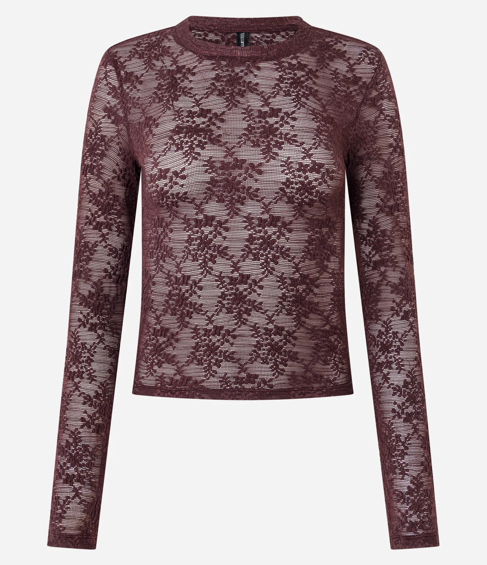 Blusa Slim Manga Longa em Renda Floral Vinho 1