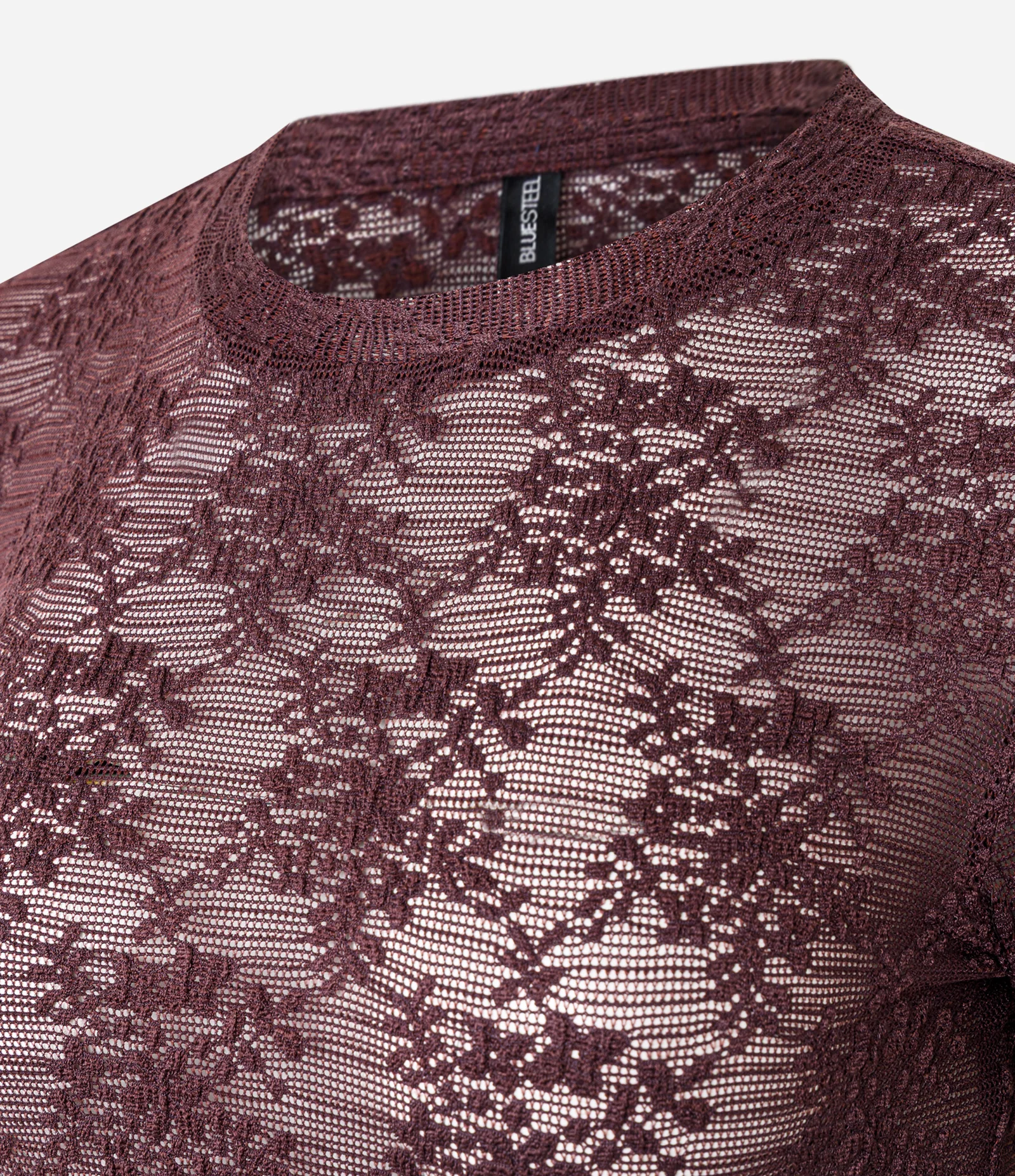 Blusa Slim Manga Longa em Renda Floral Vinho 2