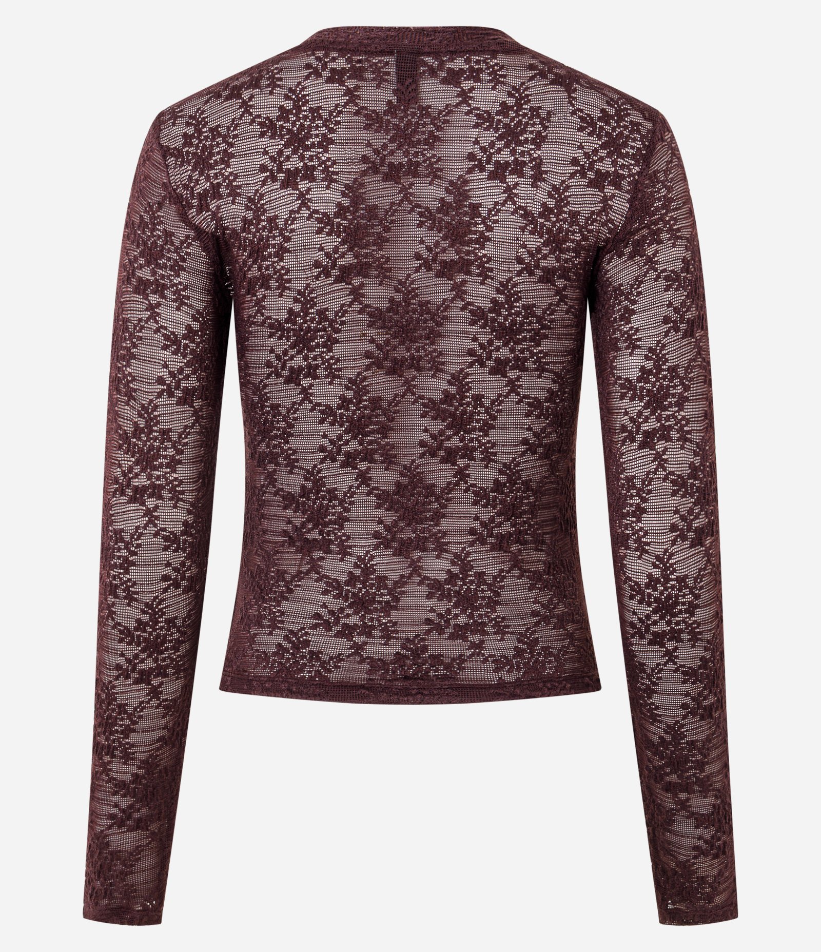 Blusa Slim Manga Longa em Renda Floral Vinho 3