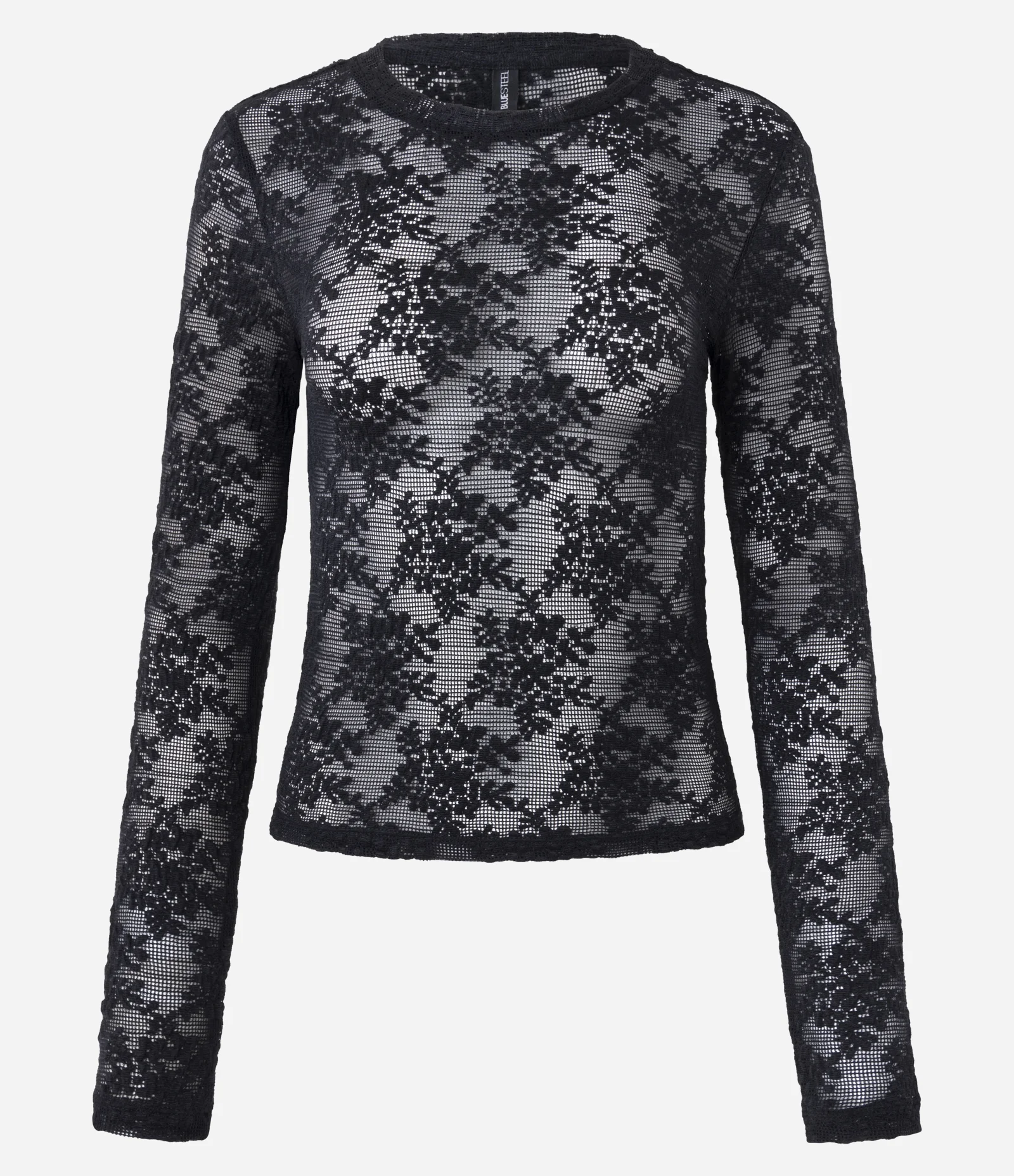 Blusa Slim Manga Longa em Renda Floral Preto 1