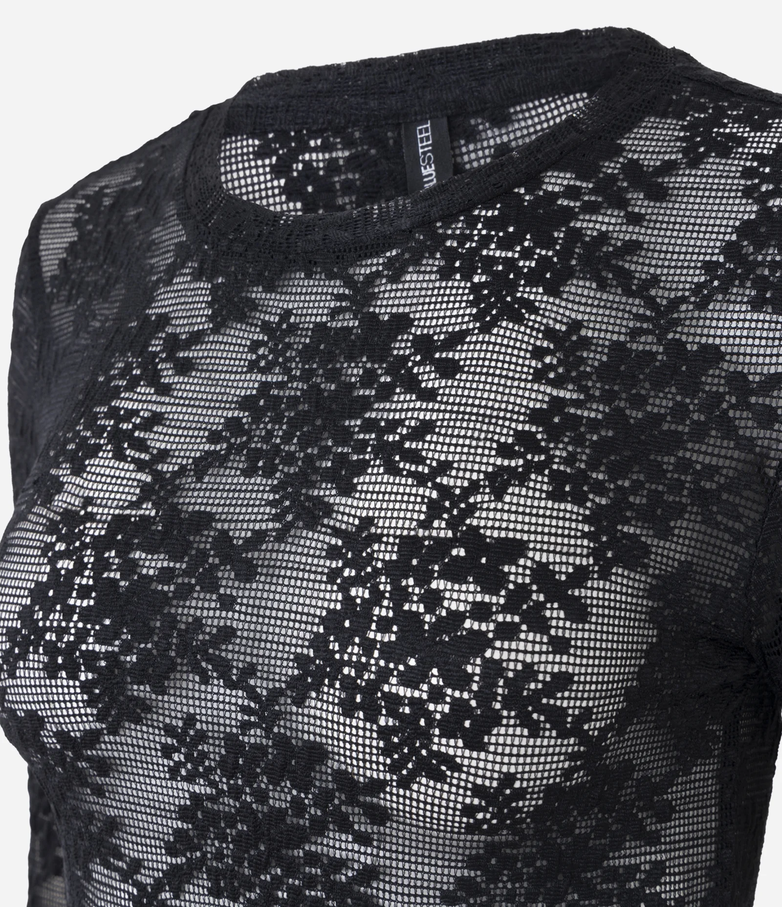 Blusa Slim Manga Longa em Renda Floral Preto 2