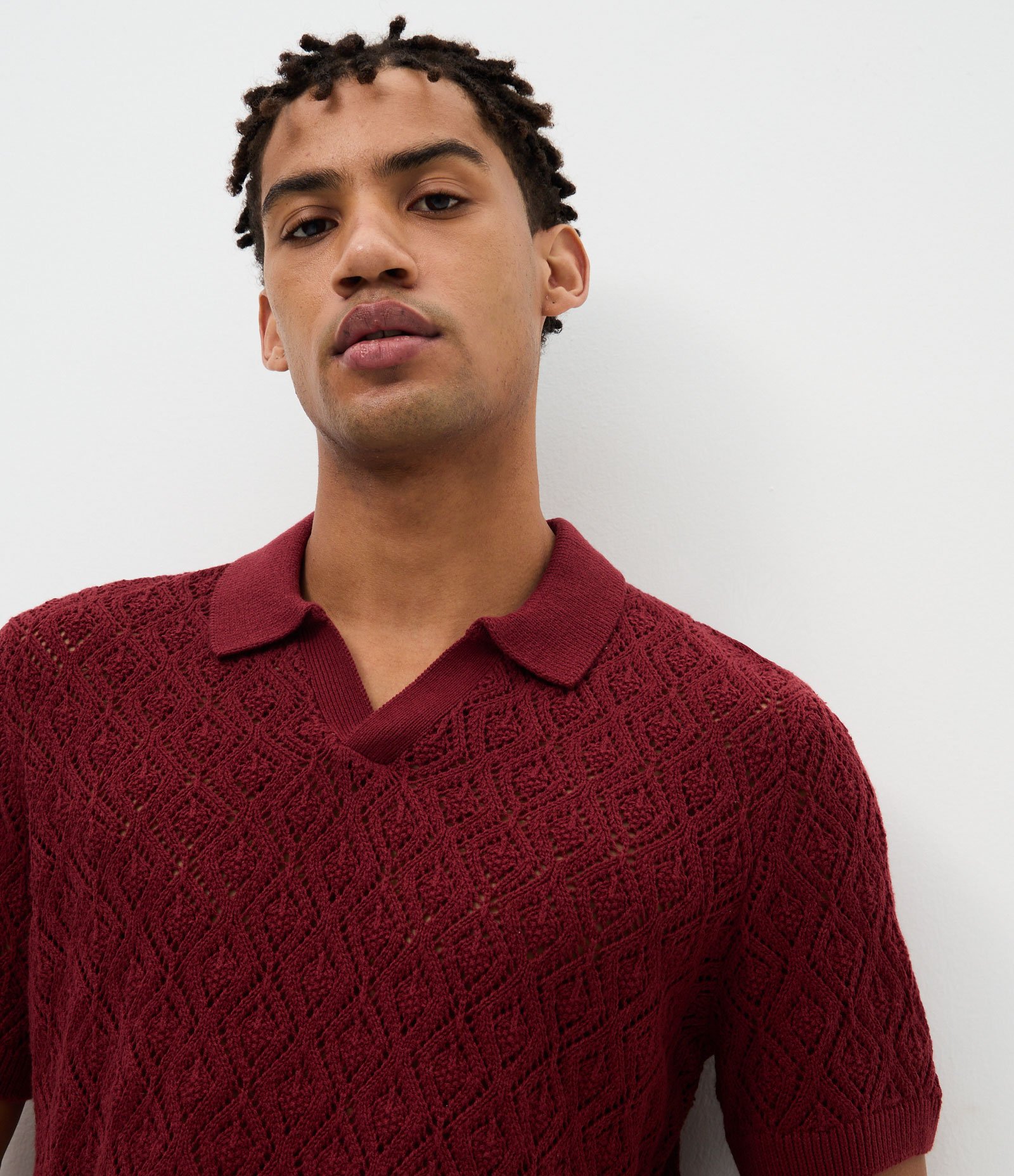 Camiseta Polo em Tricô com Textura Vazada Alceu Valença Vermelho 3