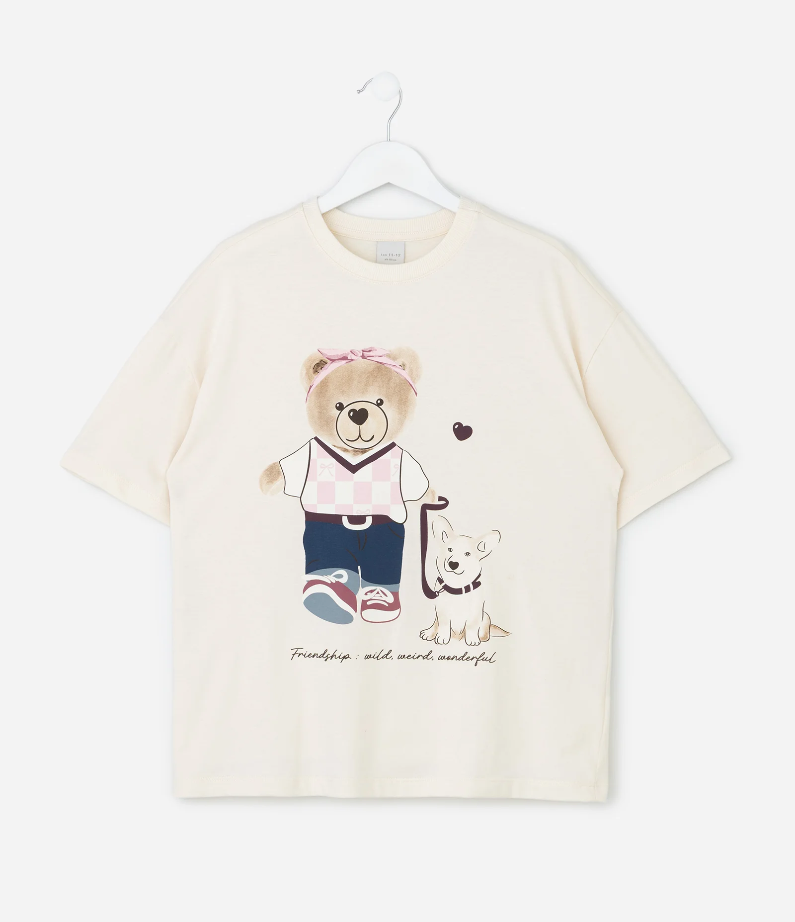 Camiseta Infantil com Estampa de Urso – Tam 7 a 16 Anos Off White 1