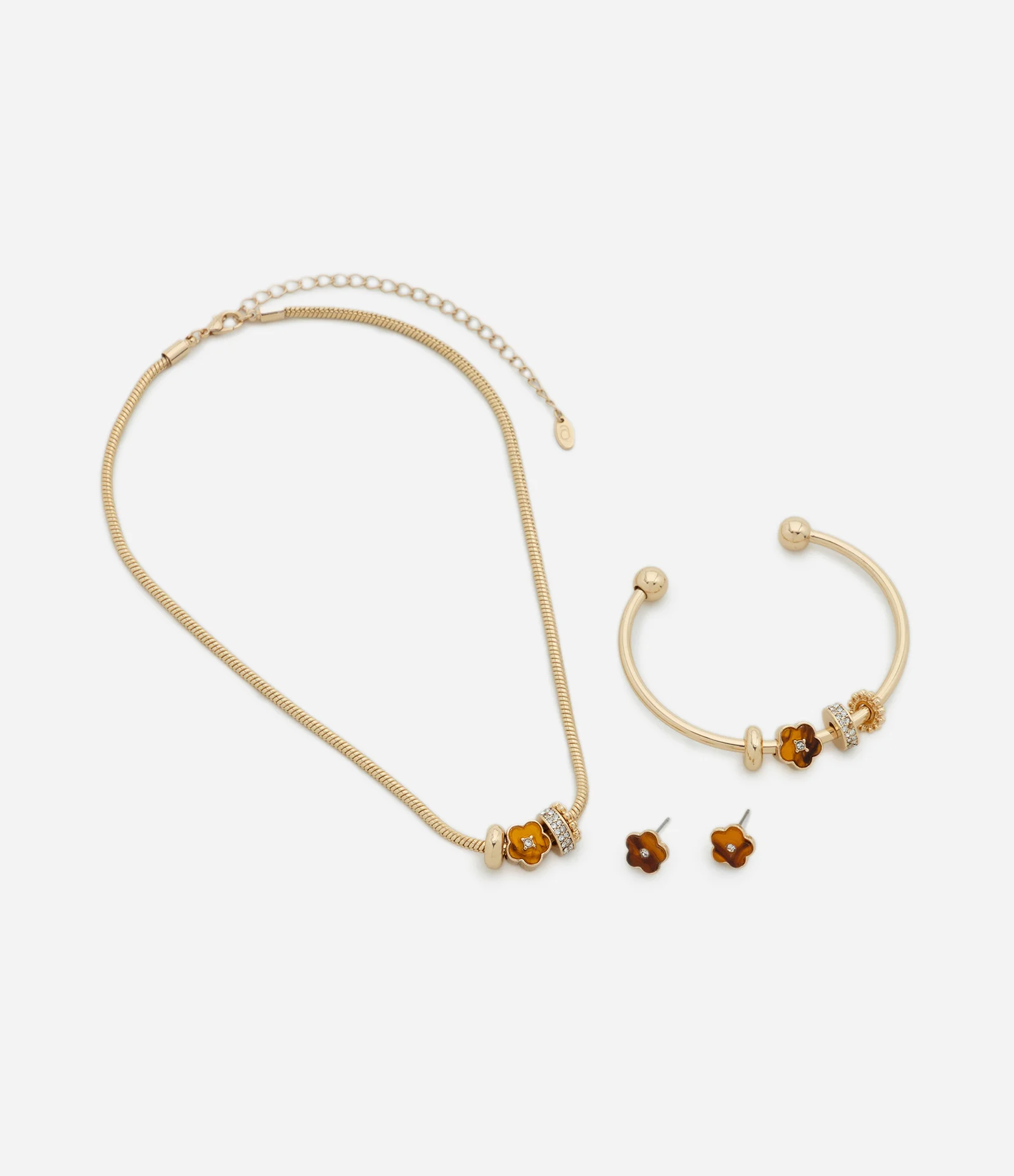 Conjunto de Colar e Pulseira com Pingente de Flor Dourado 2