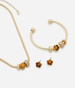 Conjunto de Colar e Pulseira com Pingente de Flor