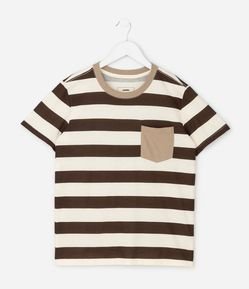 Camiseta Infantil Regular com Estampa de Listras e Bolso - Tam 5 a 14 Anos