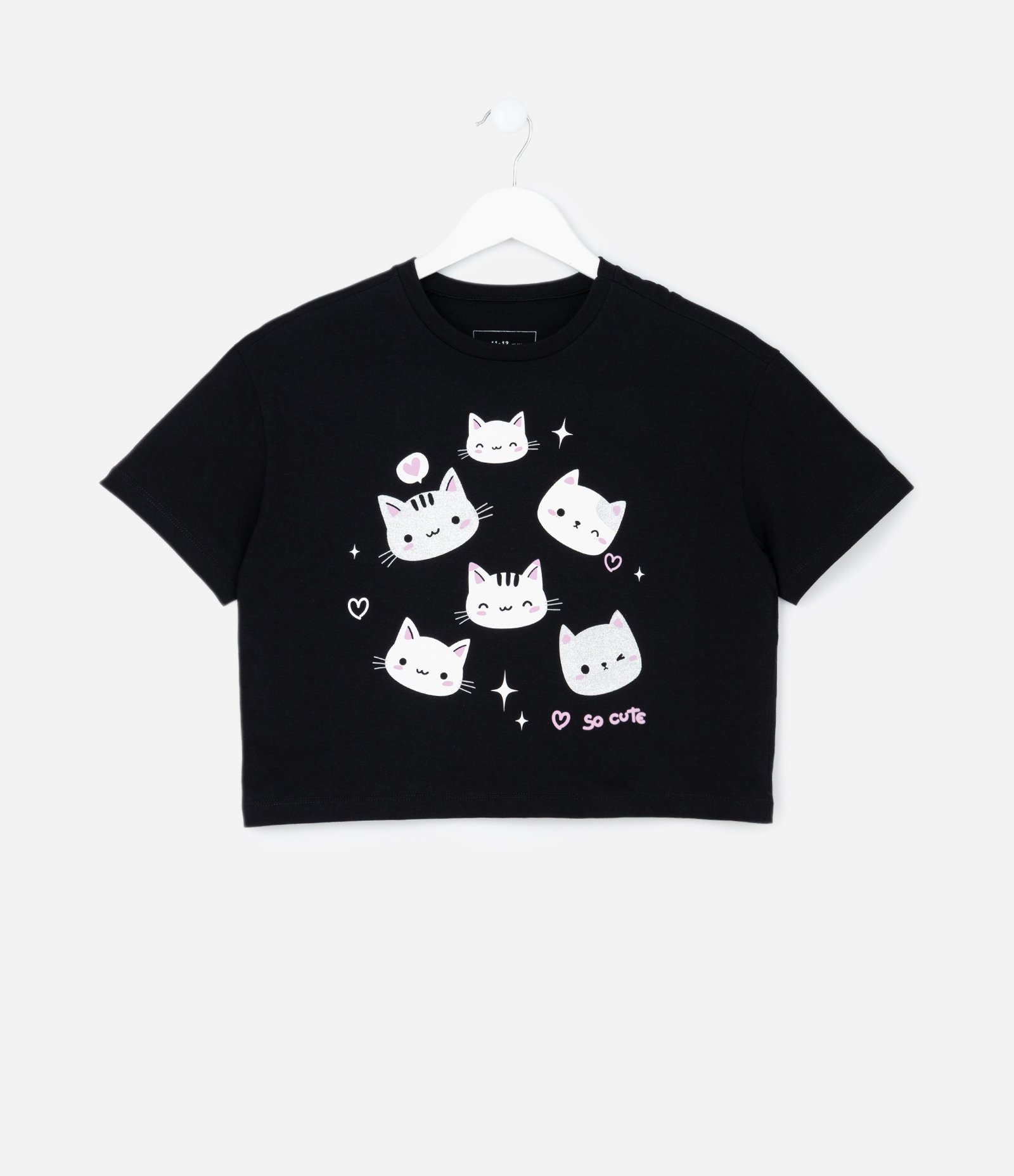 Camiseta Infantil em Algodão com Estampa de Gatinhos – Tam 7 a 16 Anos Preto 2