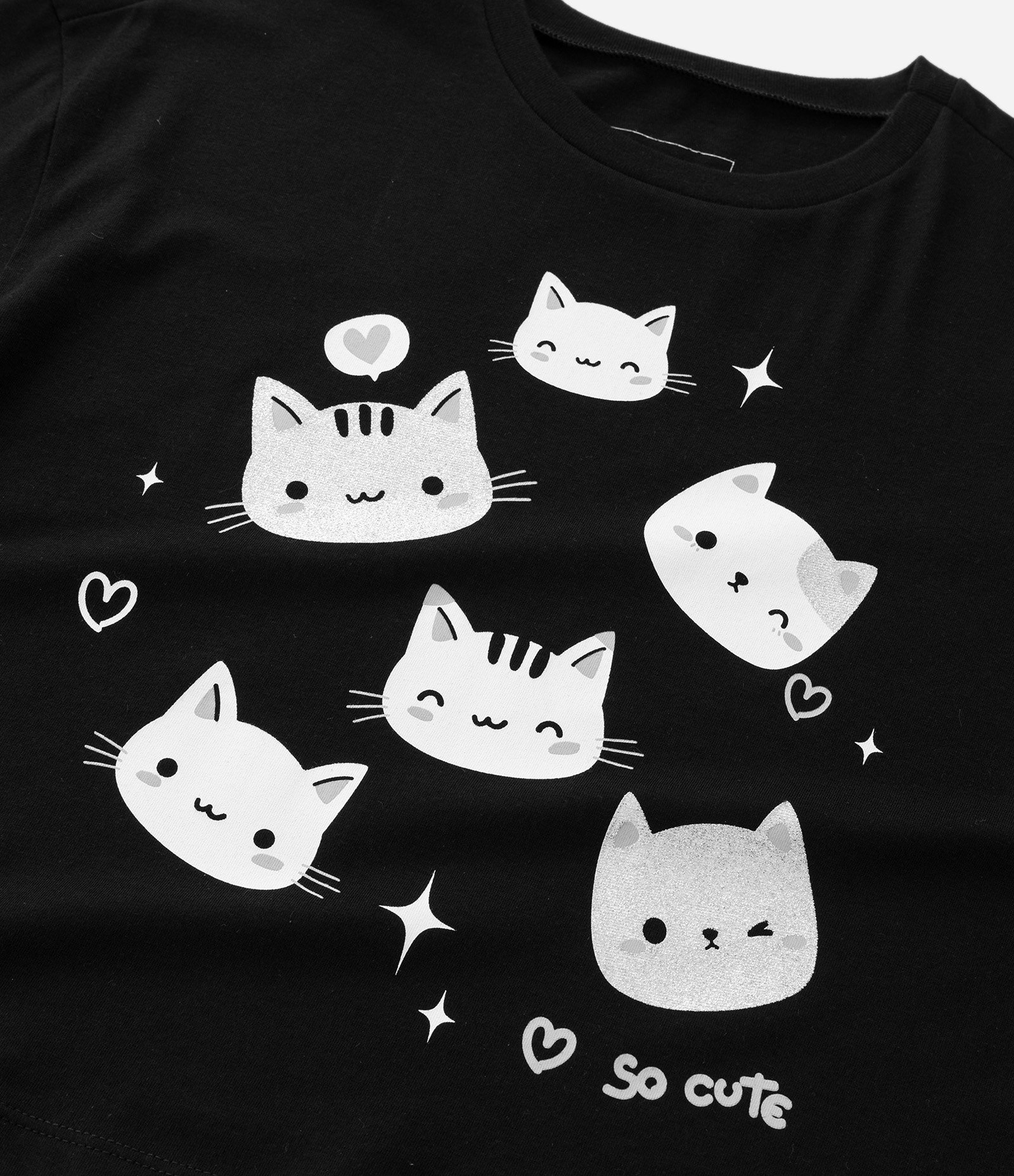 Camiseta Infantil em Algodão com Estampa de Gatinhos – Tam 7 a 16 Anos Preto 5