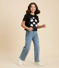 Camiseta Infantil em Algodão com Estampa de Gatinhos – Tam 7 a 16 Anos