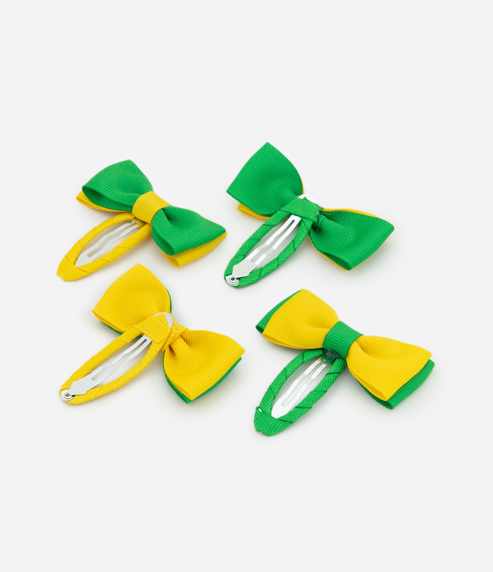 Kit 4 Presilhas Infantil de Cabelo Tipo Tic-Tac com Laços – Tam U Amarelo/Verde 2