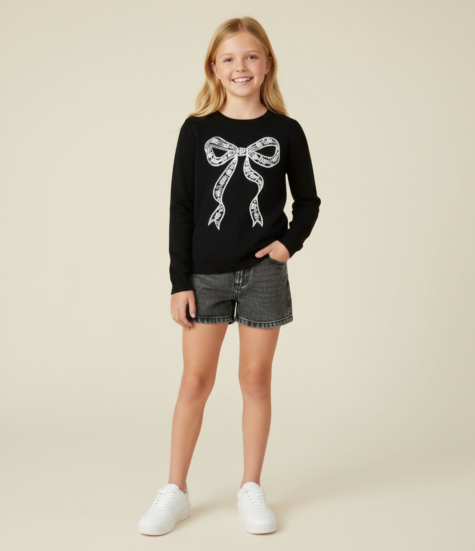 Camiseta Infantil com Estampa de Laço – Tam 5 a 14 Anos Preto 1