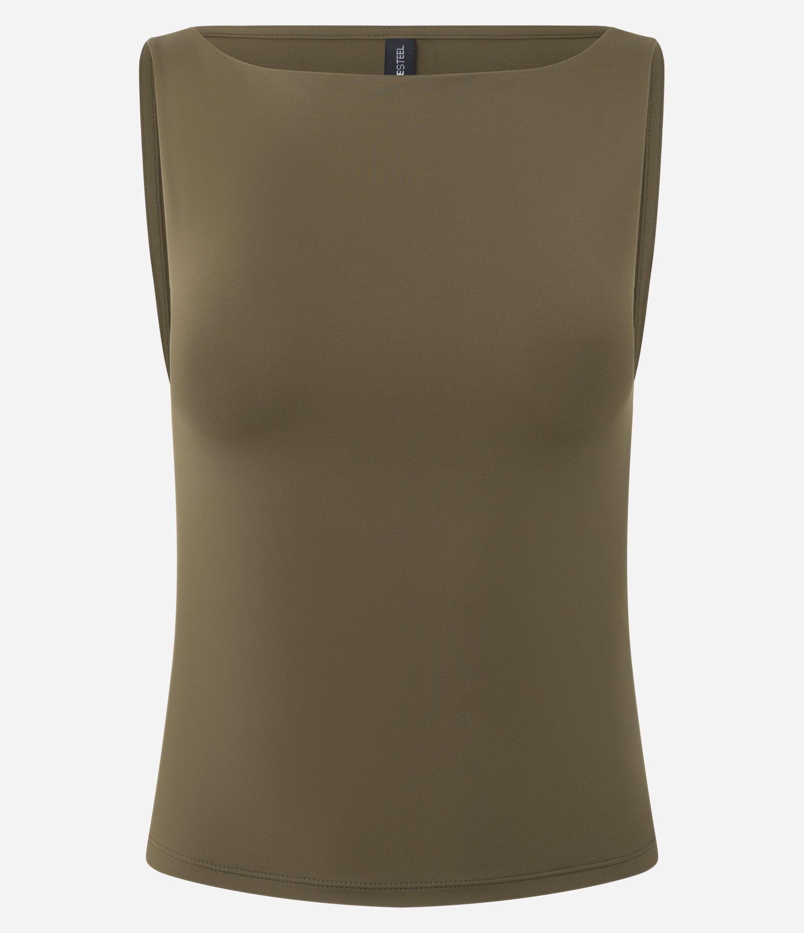 Blusa Sem Manga em Microfibra com Decote Canoa Verde Oliva 4