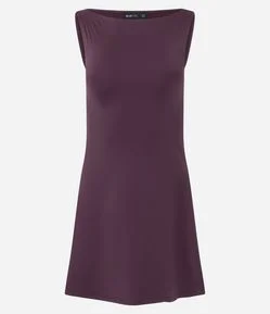 Vestido Curto em Poliamida com Decote Canoa
