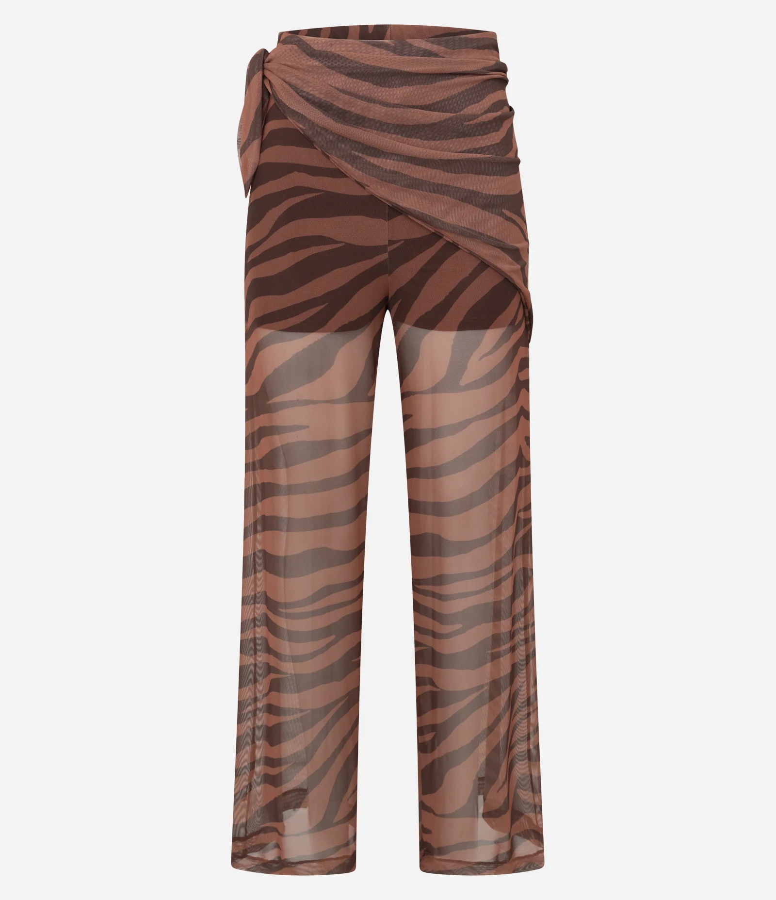 Calça Reta em Tule Transparente com Amarração na Lateral Marrom 6