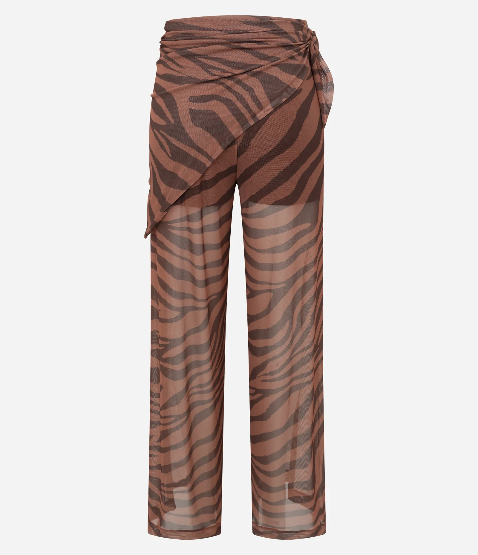 Calça Reta em Tule Transparente com Amarração na Lateral Marrom 7