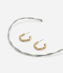 Conjunto de Chocker e Argola com Efeito Trançado