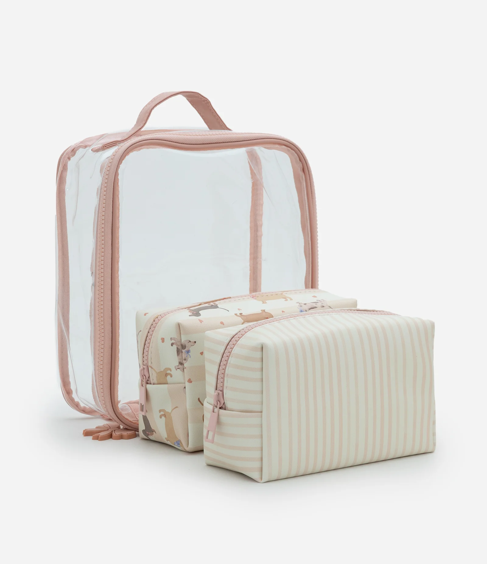 Necessaire 3 em 1 com Estampa Delicada de Cachorro Off White/Rosa 1