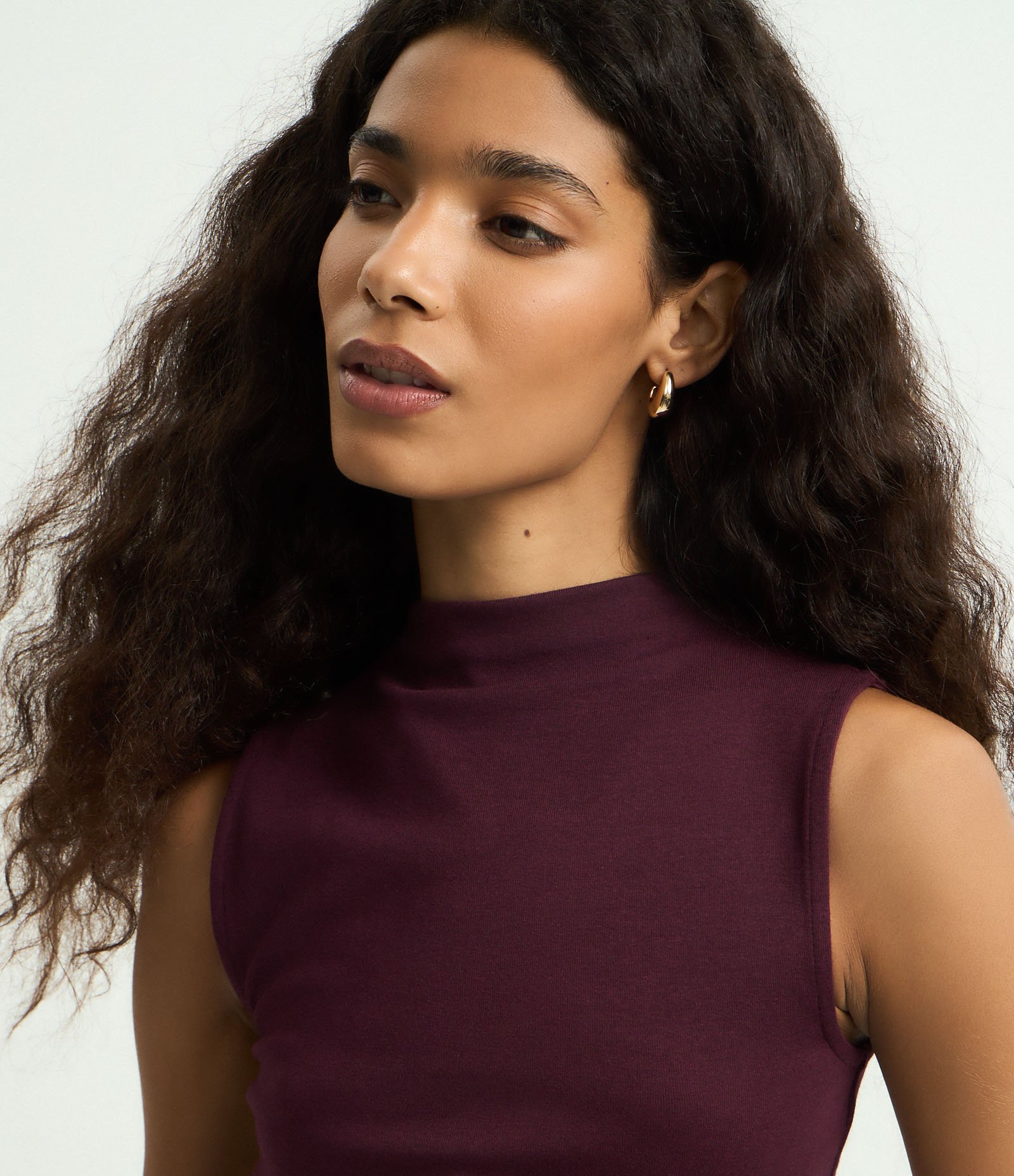 Blusa Regata Básica em Algodão com Gola Alta Vinho 4