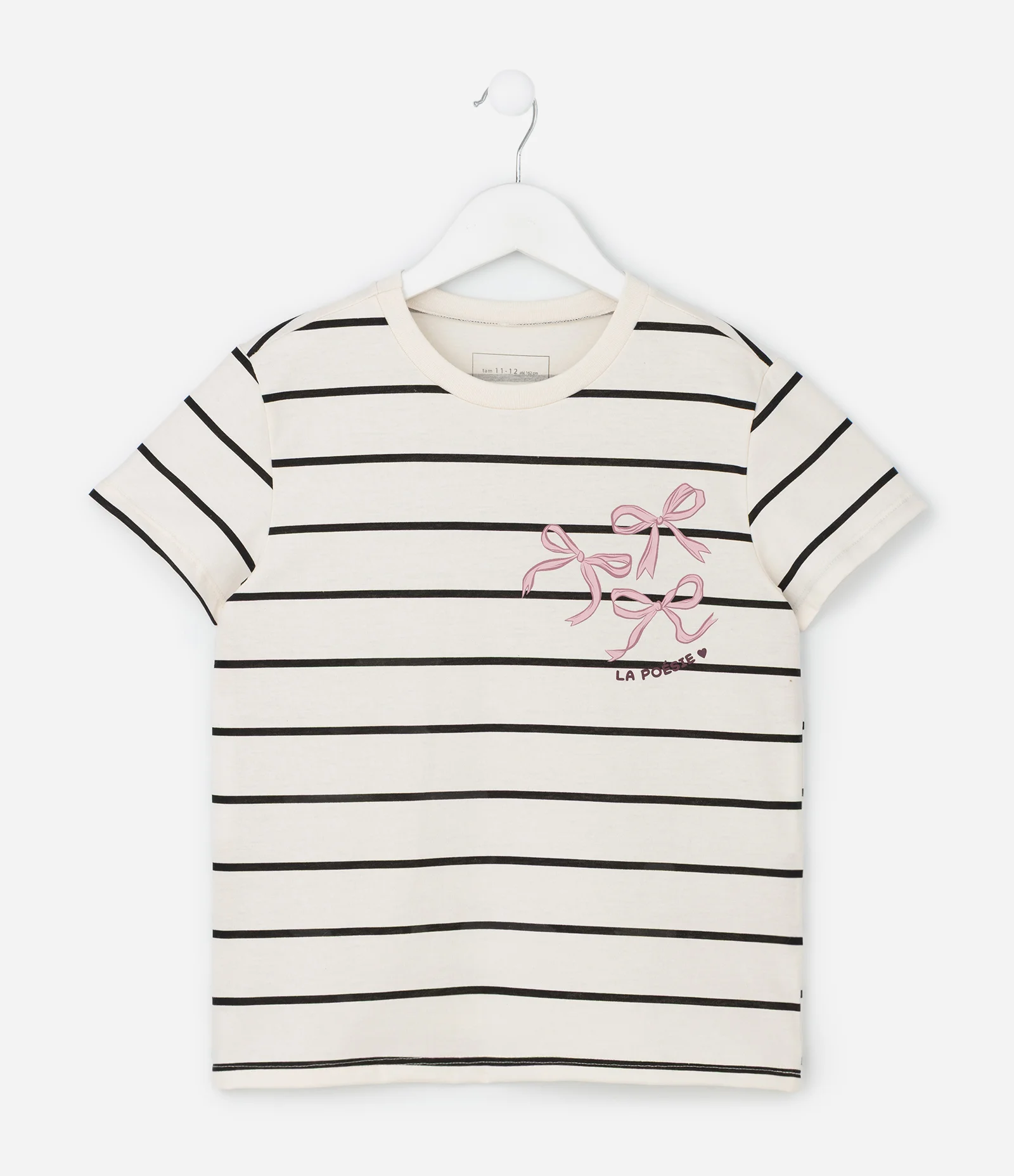 Camiseta Infantil Slim Listrada com Laços – Tam 5 a 14 Off White 2