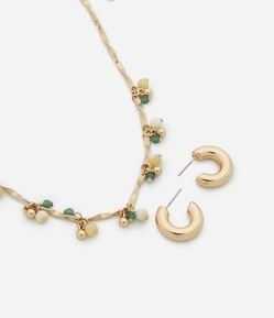 Conjunto de Colar com Enfeite Cascalho e Brincos Argola