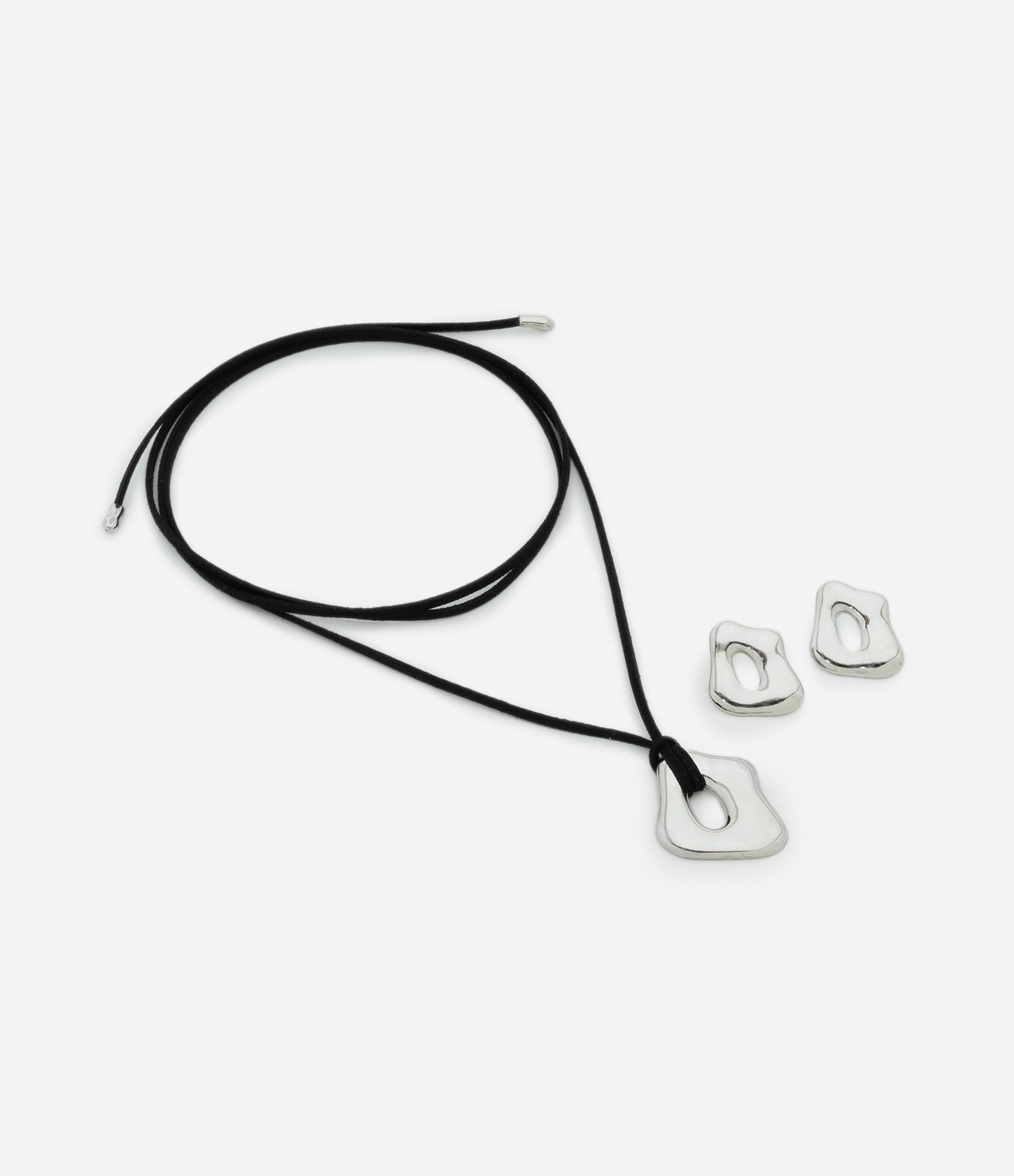 Conjunto de Colar com Amarração e Brincos de Formato Orgânico Metálico Prata 2