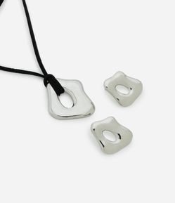 Conjunto de Colar com Amarração e Brincos de Formato Orgânico Metálico