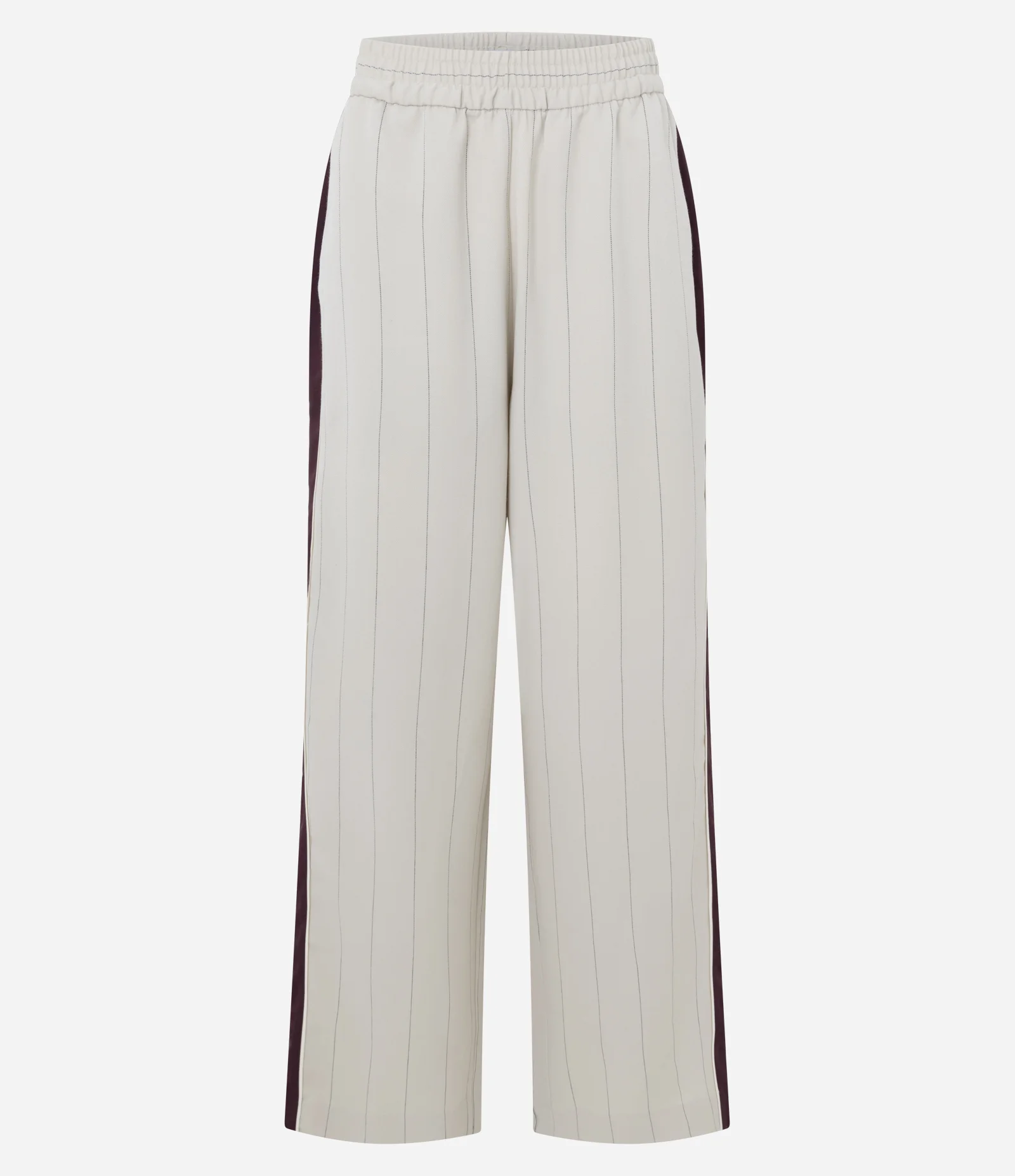 Calça Reta Risca de Giz com Cós Elástico Off White 3