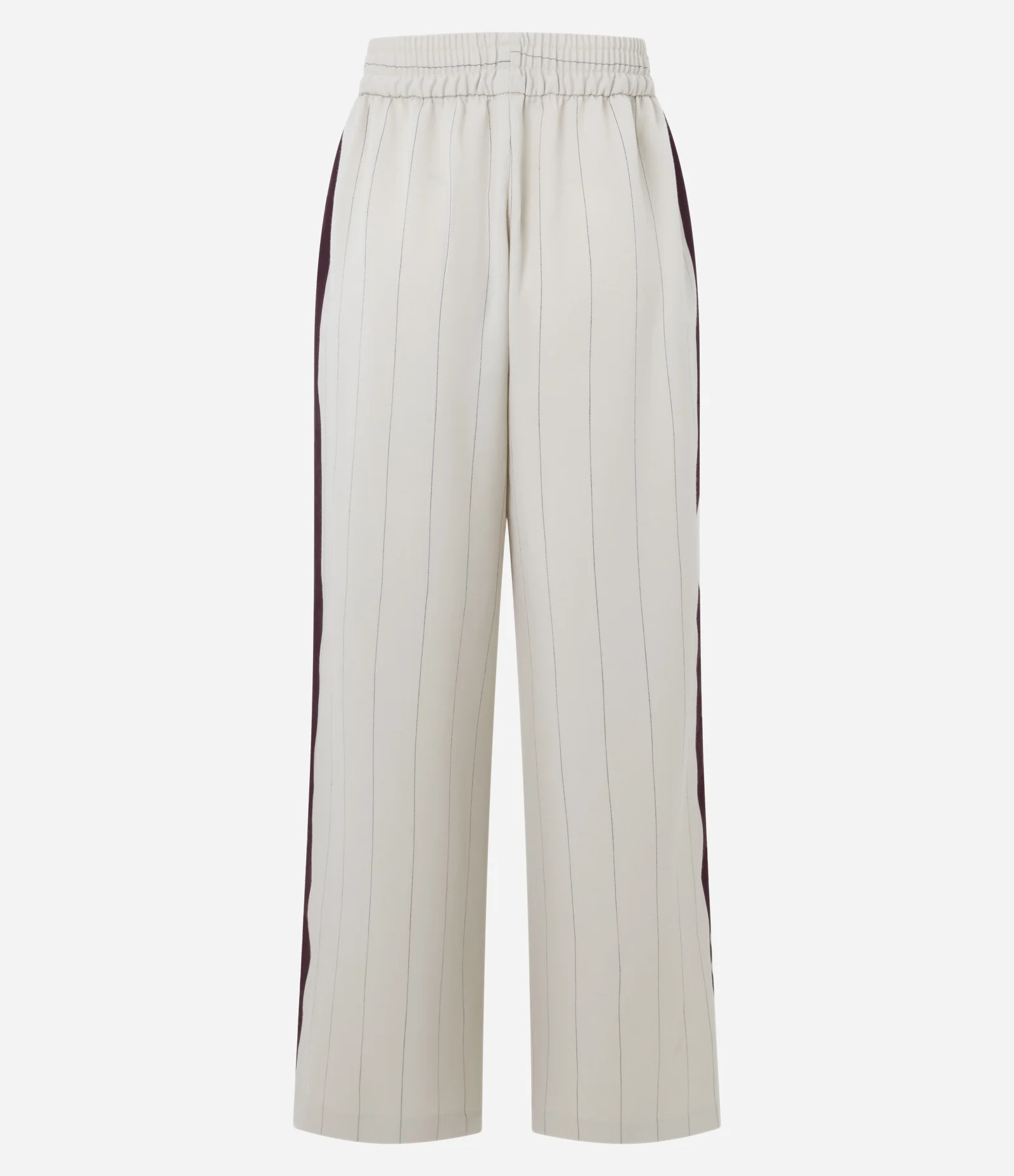 Calça Reta Risca de Giz com Cós Elástico Off White 4