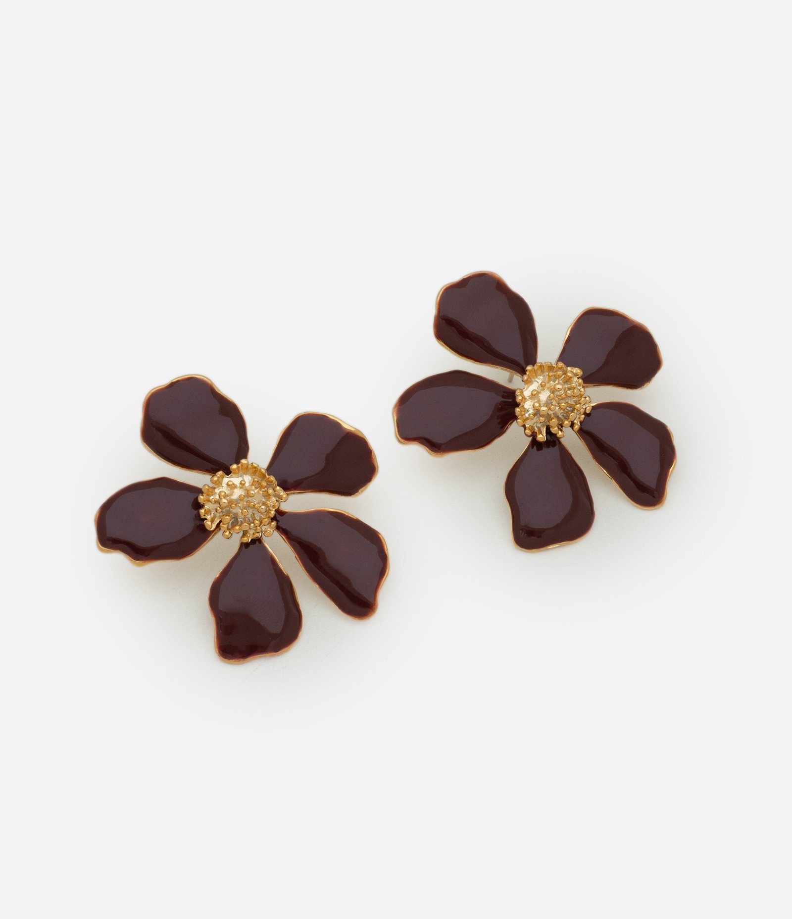 Brinco em Metal Formato de Flor com Miolo Marrom 1