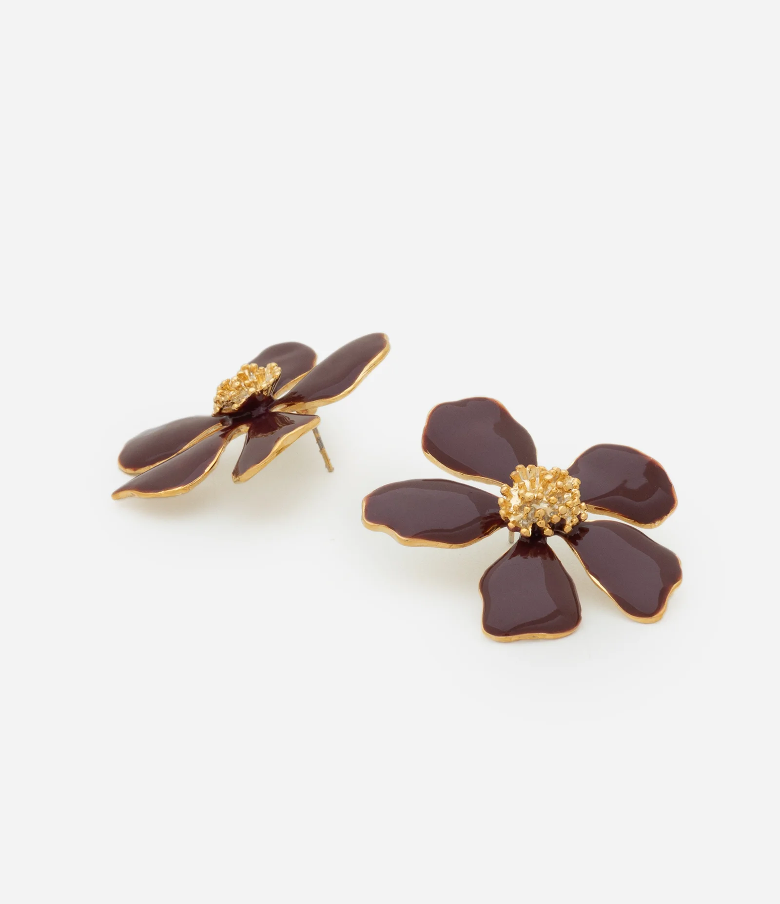 Brinco em Metal Formato de Flor com Miolo Marrom 2