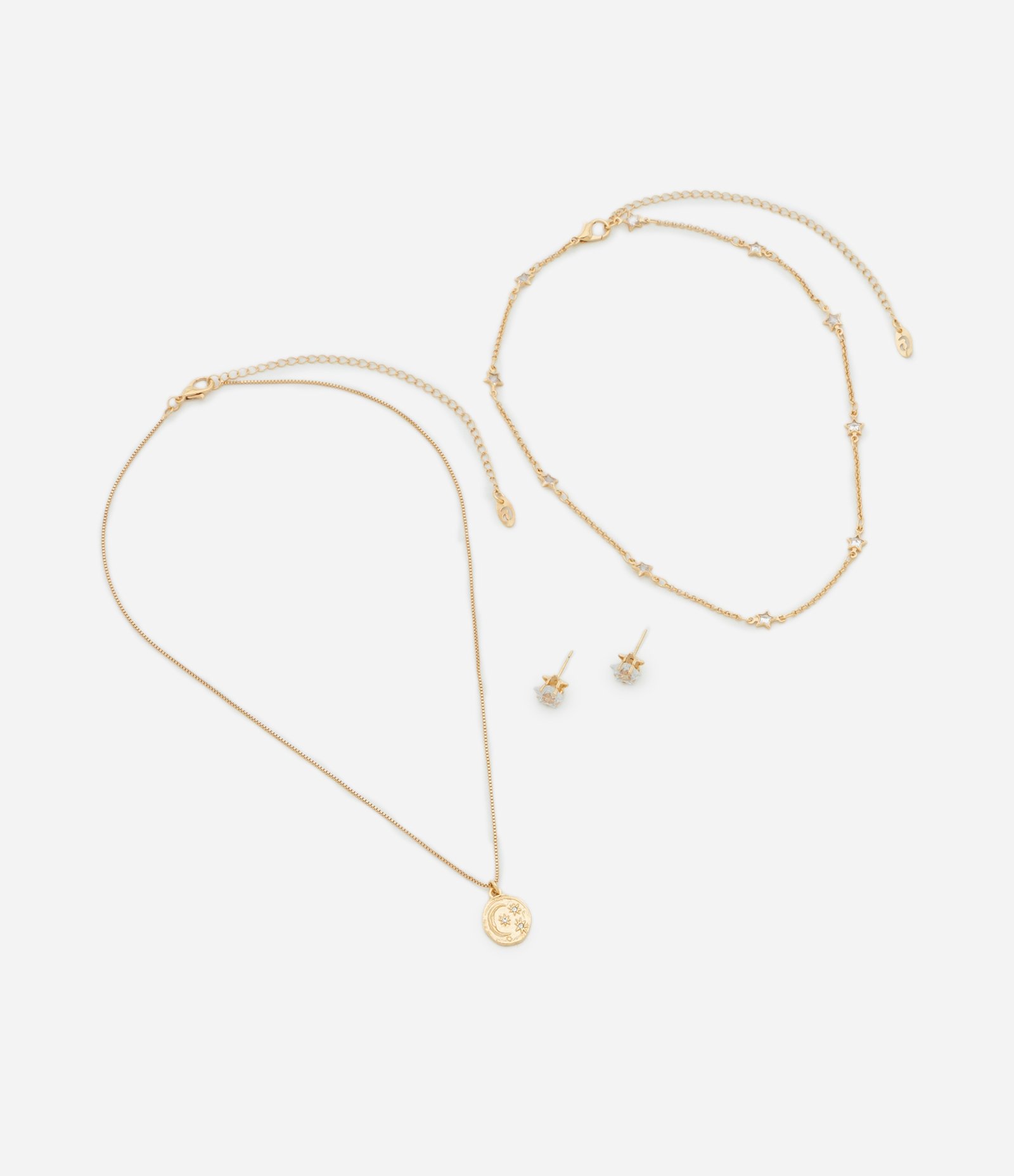 Conjunto de Colar e Brinco em Metal com Aplicações de Estrela Dourado 2