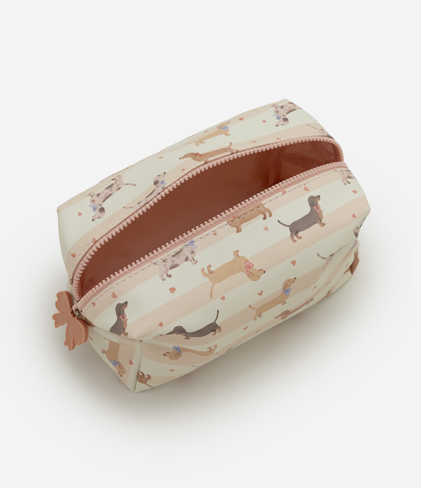 Necessaire Retangular em PU com Estampa de Cachorros Off White/Rosa 5