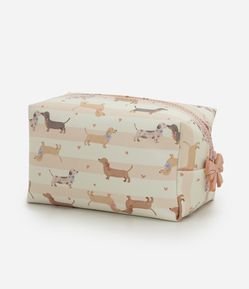 Necessaire Retangular em PU com Estampa de Cachorros