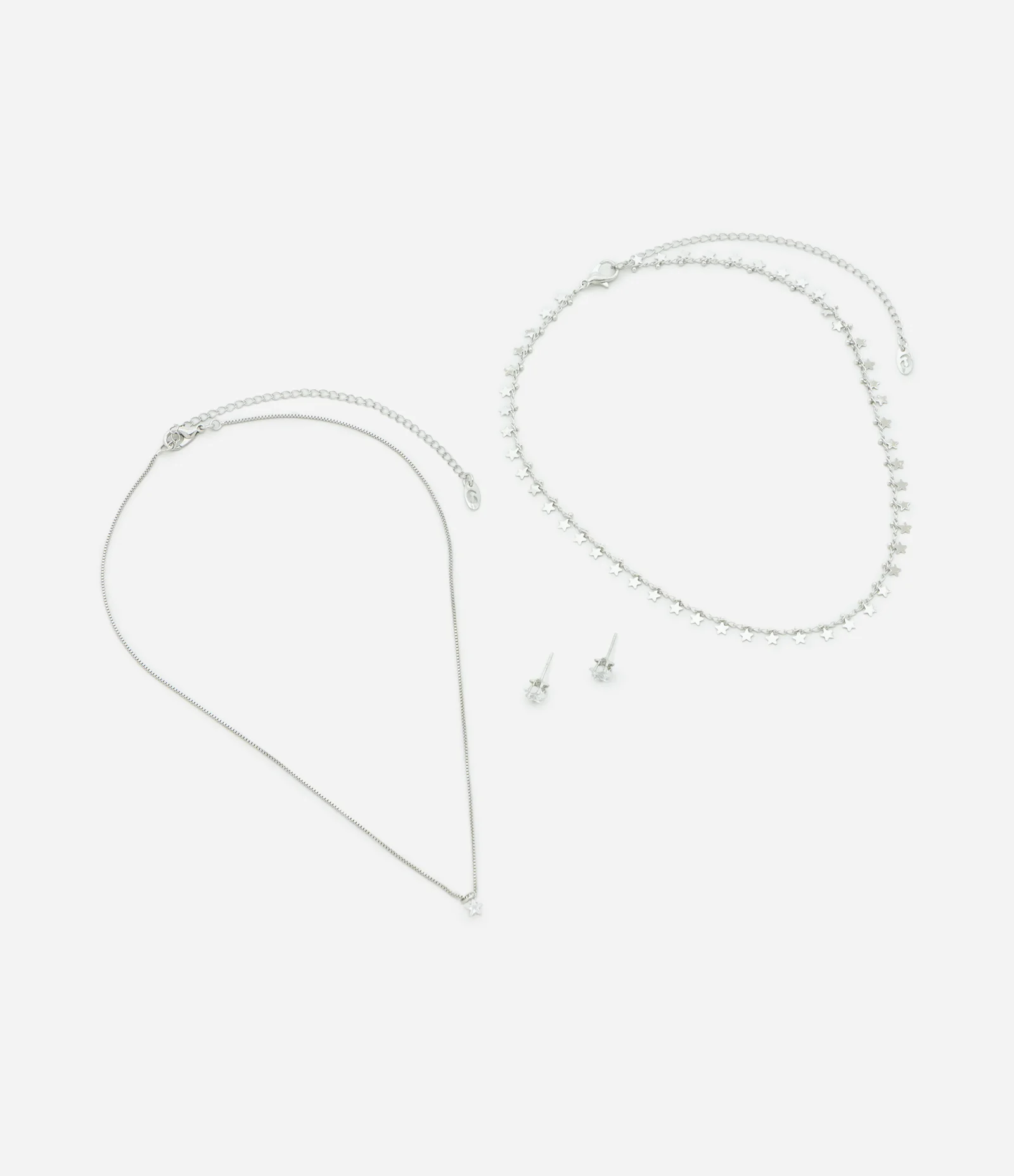 Conjunto de Colar Camadas e Brinco com Ponto de Luz Prata 2