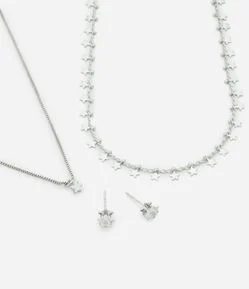 Conjunto de Colar Camadas e Brinco com Ponto de Luz
