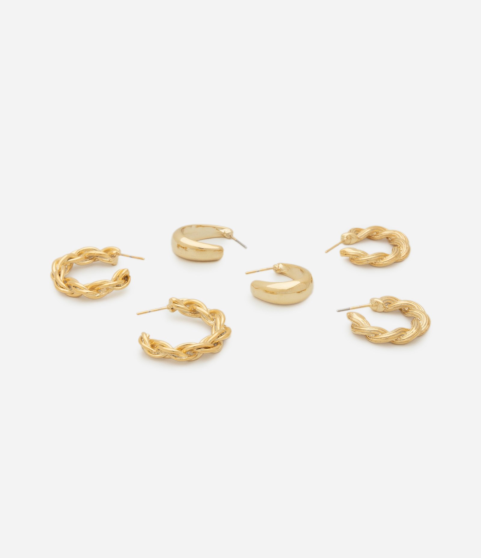 Kit 03 Argolas Pequenas com Efeito Trançado Dourado 2