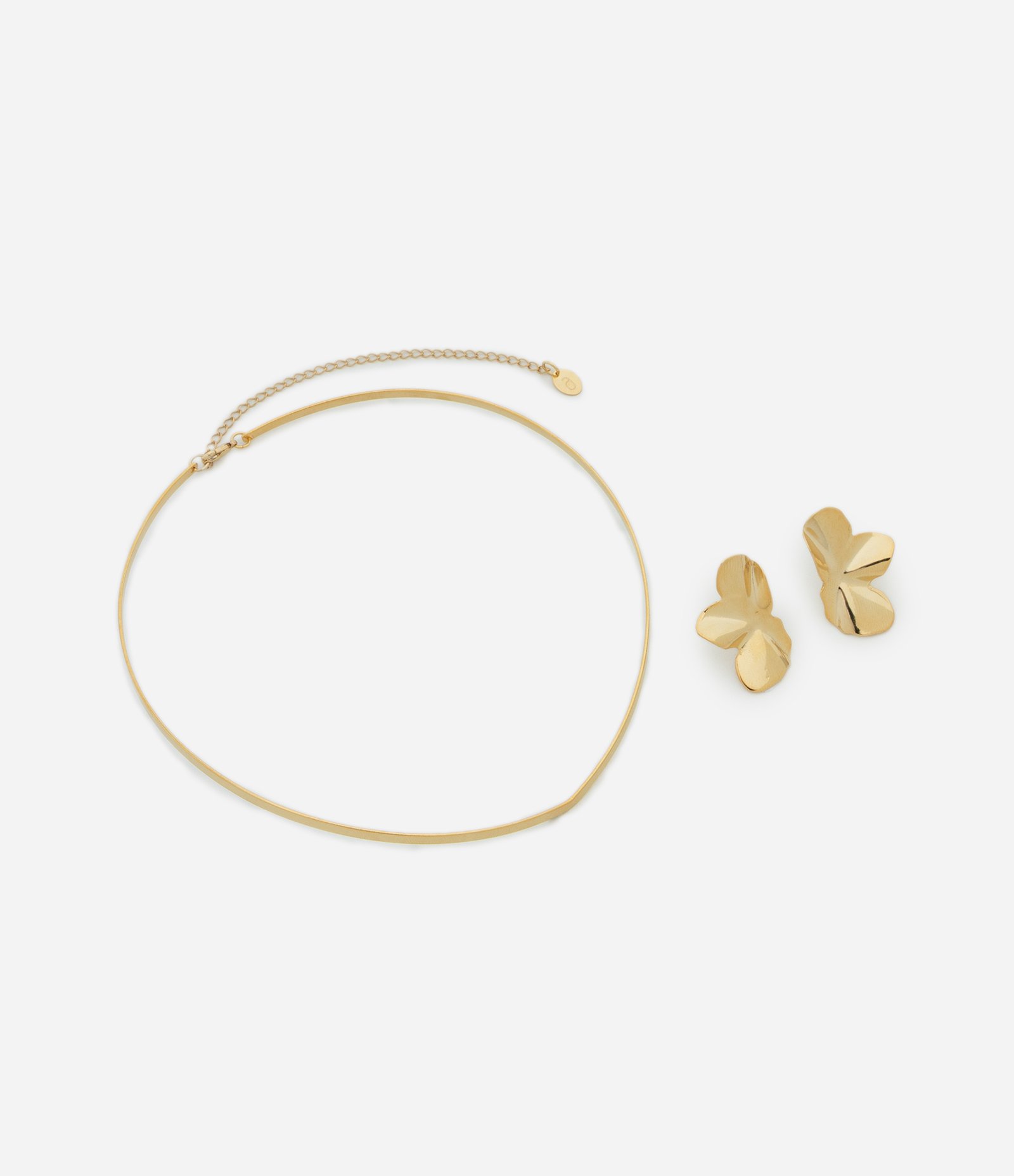Conjunto de Choker Rígida e Brinco Meia Flor Dourado 2