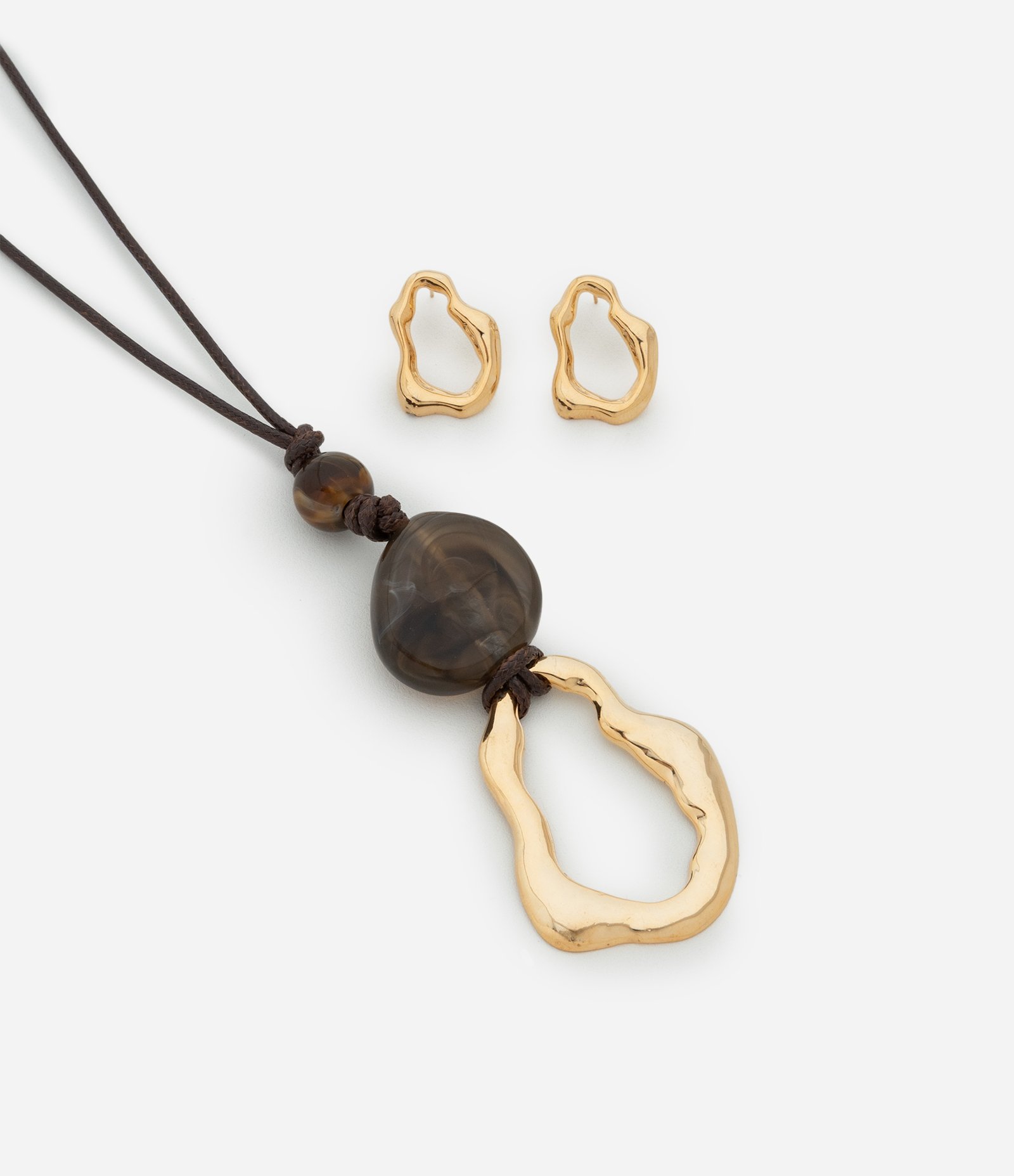 Conjunto de Colar e Brinco Formato Orgânico Dourado 2
