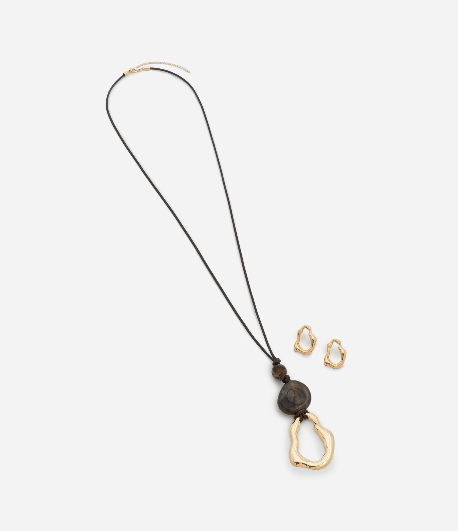 Conjunto de Colar e Brinco Formato Orgânico Dourado 3